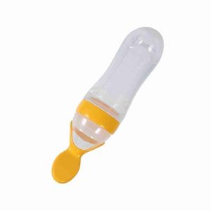 Eacam Biberon en Silicone pour bébé de 90 Ml, sans BPA, Cuillère avec Matériau PP, Rangement Pratique, Taille Légère et Compacte, pour Nourrir le Lait, le Porridge et D'autres Aliments (Jaune) (Know ledge, neuf)