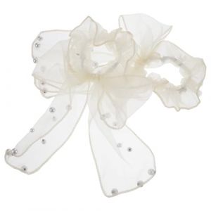 Homoyoyo Lot de 2 &Eacute;lastiques &agrave; Cheveux Beige en Mousseline N&oelig;ud et Perles Grosse Taille Haute &Eacute;lasticit&eacute; Accessoires Coiffure pour Queue de Cheval et Coiffures Gar&ccedil;on et Filles en Bas (HuanYH, neuf)