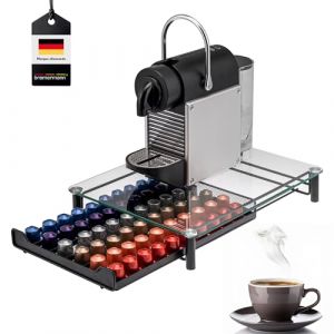 bremermann Bo&icirc;te &agrave; capsules de caf&eacute; pour 60 capsules Nespresso, bo&icirc;te &agrave; tiroirs, support en m&eacute;tal et plateau en verre, distributeur de capsules d'environ 31 x 7 x 40,5 cm (transparent) (eluno24, neuf)