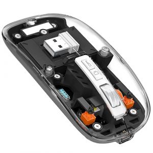 MAGIC-REFINER T900 Souris sans Fil Rechargeable, Ultra Mince 2.4G + Bluetooth 5.1 Souris Silence 2400 DPI, Souris Gamer Transparente r&eacute;cepteur USB pour Laptop/PC/Mac, Niveau de Batterie Visible-Noir (MAGIC-REFINER Store, neuf)
