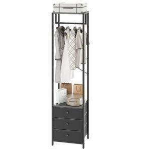 YMYNY Porte-manteaux, Portant à Vêtements avec Tiroirs, Organisateur de Vêtements Autoportant, Porte-Manteau avec Tringle pour pour Entrée, Chambre, Salon, 39×29×179CM Noir HGR001B (YMYNY-EU, neuf)