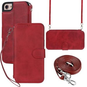 Coque pour iPhone 7/8/SE2020/SE2022 - Etui iPhone 7/8/SE2020/SE2022 Portefeuille avec Porte Carte - Housse en Cuir, Etui à Rabat, Pochette de Portefeuille - Étui iPhone 7/8/SE2/SE3 - Rouge (teker, neuf)