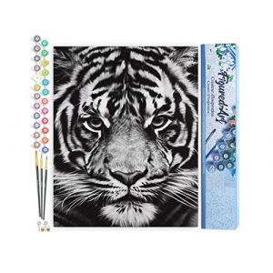 Figured'Art Peinture par Num&eacute;ro Adulte T&ecirc;te de Tigre en noir et blanc - Activit&eacute; Manuelle Kit de Loisir Cr&eacute;atif DIY Num&eacute;ro d'Art Complet - 40x50cm sans ch&acirc;ssis en bois (Figured'Art, neuf)