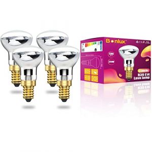 Bonlux Ampoule de lampe à lave 25 W R39 E14, 220-240 V SES Petite ampoule de projecteur à réflecteur à vis Edison, ampoule à réflecteur E14, ampoule de rechange pour lampe Lava Lite (blanc chaud) (hewnmnsa, neuf)