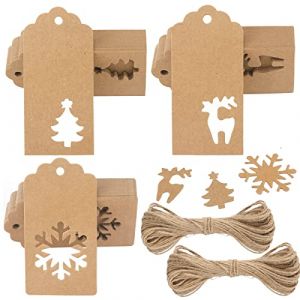 G2PLUS 150PCS &Eacute;tiquette en Papier Kraft &Eacute;tiquette No&euml;l &Eacute;tiquette Kraft Cadeau de No&euml;l avec 20M Ficelle pour D&eacute;corer L'arbre de No&euml;l（Ensemble Combin&eacute; Marron） (BIGGER, neuf)