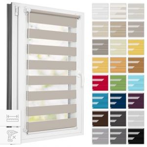Estika Store Enrouleur Jour Nuit Klemmfix sans perçage - Largeur au Choix Tous Les 1 cm - 52 x 120 cm - Brun Gris - Store à enroulement, Double Tissu, pour fenêtres intérieures (Estika, neuf)