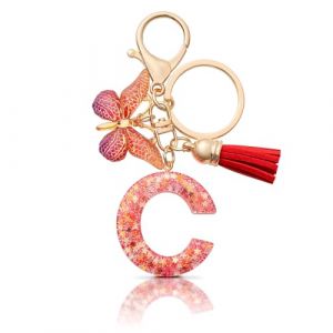 MORSUNBELA porte clef avec lettre C initiale porte cl&eacute; femme porte clef personnalisable, papillon pendentif, cadeau pour femme - rouge (MORSUNBELA-FR, neuf)