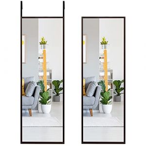 COSTWAY Miroir &agrave; Suspendre sur Porte avec Crochets de Suspension R&eacute;glables en Hauteur, Id&eacute;al pour Gain de Place 36,5 x 107 CM (Marron) (FDS GmbH, neuf)