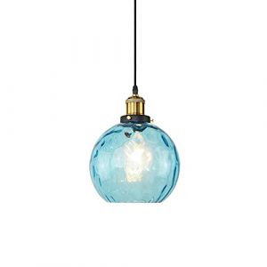 EKSED Suspension Boule Verre Ondulé - Lampe Suspendue Vague avec Abat-Jour Laiton pour Îlot Cuisine & Salle à Manger (Bleu clair,20cm) (dkieohwi, neuf)