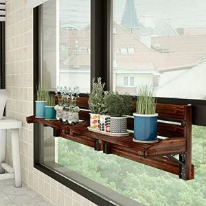 Support de fleurs pour étagère de balustrade de terrasse de balcon, support de pots de plantes suspendu réglable pour fenêtres, support pliable décoratif en bois pour balustrade de clôture de porche d (DRSKJFF, neuf)
