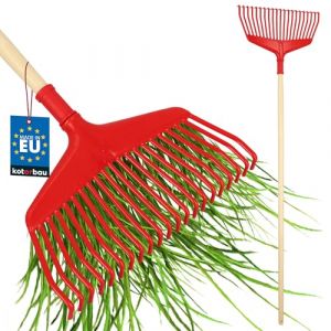 KOTARBAU&reg; Rateau &Agrave; Feuilles - Plastique - 38 cm - avec Manche en Bois - Extra-Click - Rateau Jardin - Ramasse Feuilles - L&eacute;ger - Rouge & Bois Verni - Ergonomique (KOTARBAU, neuf)