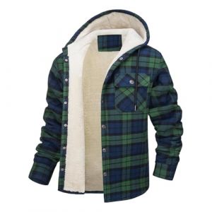VDDTAGAM Veste chemise &agrave; capuche doubl&eacute;e Sherpa avec fermeture &eacute;clair int&eacute;grale pour homme (Green,L) VDD230 (VDDTAGAM, neuf)