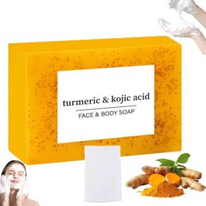 Savon Curcuma Visage Et Corps, Savon Eclaircissant, Lemon Turmeric Kojic Soap, Savons Eclaircissant Peau Noir Rapide Et Efficace, Skin Lightening Soap, Pour Bain éclaircissant, With Bubble Mesh (1) (FEIBAO&-Wu, neuf)