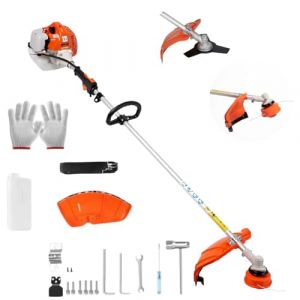 D&eacute;broussailleuse Thermique 52 CC et Coupe-Bordure Professionnelle 2 en 1 avec T&ecirc;te Double Fil de 2 mm, Taille-Haie Multifonction avec Disque 3 Dents en Acier Renforc&eacute; pour Jardinage (Derosashop, neuf)