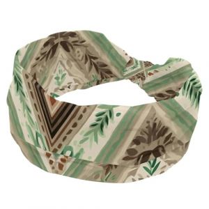 Bandeau large et doux &agrave; motif ethnique beige et vert, bandeau pour femme, bandeau antid&eacute;rapant, bandeau &eacute;lastique pour cheveux, turban &agrave; n&oelig;ud torsad&eacute; (ocenuttldat, neuf)