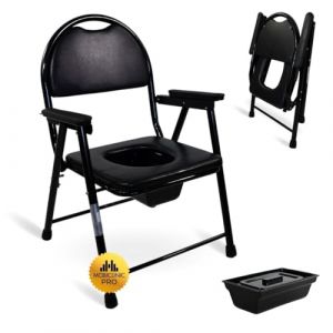 Mobiclinic&reg;, Chaise Perc&eacute;e Pliable, Guadalquivir, Pot, Toilette avec Dossier R&eacute;glable, Seau Amovible, Accoudoirs Rembourr&eacute;s, Pieds Antid&eacute;rapants, Acier Chrom&eacute;, Noir (Queralt&oacute;, neuf)