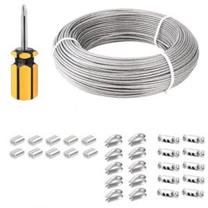 NEWFUN cable acier 3mm, 50M cable plante grimpante exterieur, C&acirc;ble m&eacute;tallique, fil de tension pour cl&ocirc;ture, c&acirc;ble m&eacute;tallique pour suspendre des lampes ext&eacute;rieures, c&acirc;ble pour rideaux (guangfanouzhou, neuf)