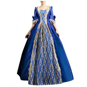 Routefuture Femmes Automne Hiver Gothique R&eacute;Tro Floral Imprim&eacute; Robes De Bal Costume Robes Halloween Party D&eacute;guisement Vampire Dress Gothique &agrave; Manches Longues Adulte Cosplay (Bleu,S) (XIAOSUZHOUDD, neuf)