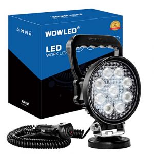 WOWLED 12V 24V 27W Ronde Base Magnétique LED Phare De Travail Projecteur Offroad Conduite Travail Lampe Bar Flood Faisceau Brouillard Lumière pour Voiture Camion Bateau 4X4 IP67 Camping Lumière Lampe (KF TECH, neuf)