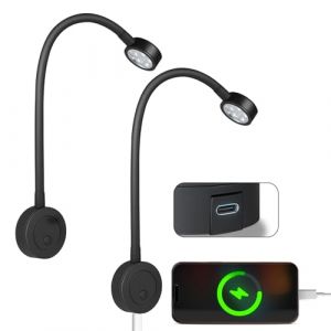 acegoo lampe de lecture LED 12V camping-car lit murale chevet, col de cygne flexible dimmable DC12-24V avec variateur et chargeur Type-C pour bateau cabine camion van caravane, noir (2 pcs) (Acegoo EU, neuf)
