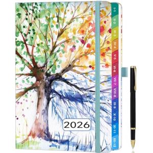 Agenda 2026 Semainier A5 &ndash; Planificateur Hebdomadaire & Mensuel avec Onglets, Pages en Couleur, Couverture en Cuir PU, Pochette de Rangement et Stylo (Janvier 2026 - D&eacute;cembre 2026) - Arbre de la vie (ZXNOC, neuf)