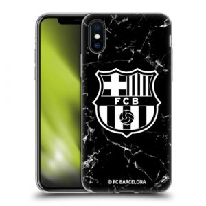 Head Case Designs sous Licence Officielle FC Barcelona Noir Marble Crête Modèles Coque en Gel Doux Compatible avec Apple iPhone X/iPhone XS (eCell, neuf)