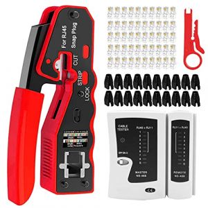 MAYLINE Pince à Sertir de RJ45 Testeur de Network Réseau Câble RJ11 RJ12 Cat7 Cat6 Cat5e Kits d’Outils de Réparation d’Ordinateur Net Professionnel Maintenance de Testeur de Câble LAN (Noir) (MAYLINE Brand, neuf)