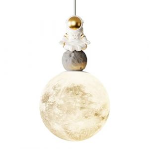 KXEcoLife Suspension Lune imprim&eacute;e en 3D, plan&egrave;te Astronaute, plafonnier Moderne &agrave; LED, sph&egrave;re Blanc Laiteux, Lustre pour Chambre d'enfant, Chambre de gar&ccedil;on ou de Fille, Chevet de maternell (FHZKXSX, neuf)
