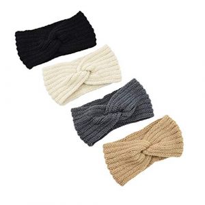 1 bandeau tricoté pour femme - Cache-oreilles - Bandeau épais et élastique - Pour femme - Pour le sport de plein air, le shopping, le ski, la course à pied, le jogging - Noir + blanc + gris + marron (Blausky, neuf)
