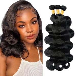 Tissage Bresilien en lot Cheveux Humain Ondulé Vierge Hair 3 Bundles Tissage Bresilien Mèches Brésilien Body Wave Human Hair Naturelle Couleur (10 12 14 pouces /210g) (FULLOVE, neuf)