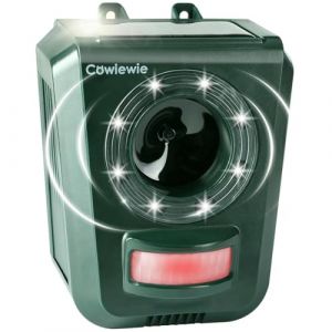 Cowiewie R&eacute;pulsif pour Chats, R&eacute;pulsif de Jardin &Eacute;tanche &agrave; Ultrasons avec Flash LED et Ultrasons, Rechargeable par USB et &agrave; l'&Eacute;nergie Solaire, pour Renards, Chiens et Pigeons (Topire, neuf)