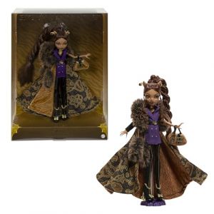 Monster High Coffret Clawdeen Wolf Défilé de Mode Poupée Clawdeen Wolf avec Manteau Jacquard en Fausse Fourrure, Robe Tailleur Violette, pantaboots et Accessoires dorés JDR66 (Morelenet, neuf)