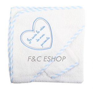 Sortie de bain"je suis le rêve de mes parents" avec gant - bébé garçon - blanc/bleu (NISSANOU, neuf)