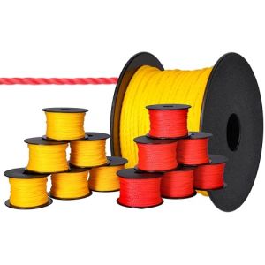 ToolSpace 12x Cordeau de maçon 50m x 1.6mm - 6x Jaune, 6x Rouge Ficelle de Construction, d'alignement Soie de polypropylène - Fil de Maçon Ligne de Guidage, de Plomb, Pavage d'épaisseur Cordon de Pose (ToolSpace, neuf)
