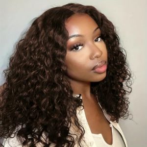Perruque Bresilienne Cheveux Humain Naturelle Courte Deep Curly 13x4 Lace Frontal Wig Perruque Bouclée Brune Perruque Femme Cheveux Humain Bob Wig Human Hair Chocolate Brown 14 Pouces (RuiBeiSai, neuf)