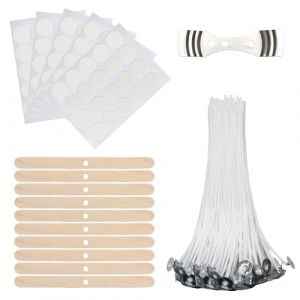 100 M&egrave;ches de Bougie 15cm avec Supports en Bois Autocollants Double Face et Support de M&egrave;che id&eacute;al pour la Fabrication de Bougies Artisanales (JTcymstore, neuf)
