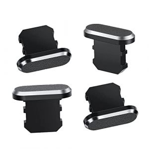 AONAT 4pcs Bouchon de Poussiere, Prise Anti-poussi&egrave;re T&eacute;l&eacute;phone, Bouchon Anti-Poussi&egrave;re Premium en Aluminium pour iPhone 12,11, X, XS, XR, 8, 7, Plus, Max, Pro, iPad Mini/Air (Noir) (junxiaoyi, neuf)