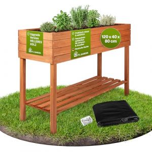 TTL GARDEN Jardini&egrave;re sur&eacute;lev&eacute;e pour balcon - Taille XL - 120 x 40 x 80 cm - En bois - Jardini&egrave;re et bac &agrave; fleurs avec &eacute;tag&egrave;re et film - Bois de sapin r&eacute;sistant aux intemp&eacute;ries - Parterre d'herbes - (TTL-Commerce, neuf)