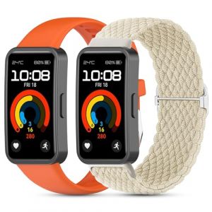 CHULN 2 Pi&egrave;ces Bracelet Compatible avec Huawei Band 9/Huawei Band 8, R&eacute;glable Imperm&eacute;able Silicone&Nylon Remplacement Bracelet pour Huawei Band 9/8. (No host) (TianQJ Tech EU, neuf)