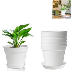Pots de Fleurs, 6 Pcs Pots de Plastique, Pot de Fleurs en Plastique de 8,8 cm avec Plateau, Culture Ronds, pour l'intérieur et Le Balcon Succulentes Cactus, Blanc (LDKJ-EU, neuf)