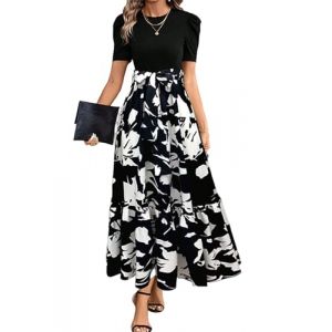 shownicer Robe Femme Chic Et Elegant Ete Robe Longue De Ceremonie Manches Courtes Robes De Plage Taille Haute A Noir2 3XL (XShow River, neuf)