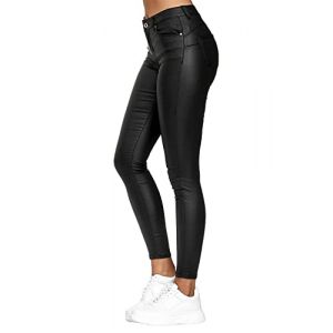 Onsoyours Slim Pantalon en Cuir pour Femmes Sexy Skinny Stretch Leggings Taille Haute Elastique PU Cuir Pantalon Noir L (Zeigood Mode, neuf)