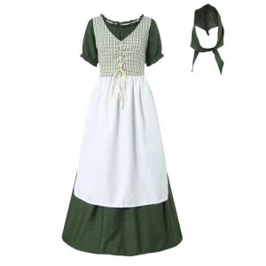 Générique Femme Victorienne Costume de Pioneer Pèlerin Florale Prairie Colonial Robe Paysanne Déguisement de Femme Longues Robes avec Bonnet Et Tablier Gothique Medieval pour Halloween, Noël (mailaoboss, neuf)