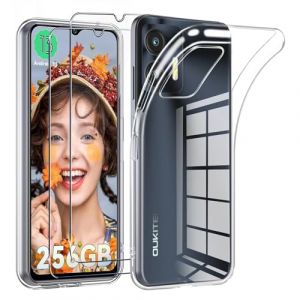 LYJERRY Housse pour Oukitel C35/Oukitel C36 Coque avec 2Pcs Protection Écran en Verre Trempé pour Oukitel C35/Oukitel C36,Transparent Antichoc Housse Silicone Étui Film Protecteur (HappyAmz, neuf)