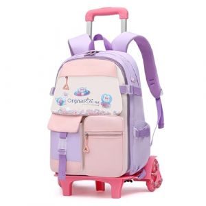 IvyH Sac a Roulette Fille, 16 Pouces Cartable Fille Primaire Roulettes de 7 à 12 ans, Mignon Sac Roulette Enfant pour Filles CP CE1 CE2 CM1 CM2, Chariot Démontable, Violet (IvyH, neuf)