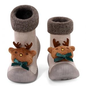 MK MATT KEELY Chaussons Noel B&eacute;b&eacute; Garcon Fille Chaussettes Antid&eacute;rapantes Hiver Enfant Chaussures Premiers Pas avec Semelle Caoutchouc,Kaki,12-18 Mois (Matt Keely, neuf)