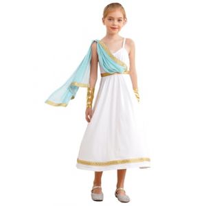 Rswnyirn D&eacute;guisement Grec Antique Enfant Fille Ensemble Princesse Robe Longue Cape et Manches Costume Toge Antique Cosplay Carnaval Vert Menthe 15-16 Ans (Rswnyirn, neuf)