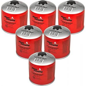 Alpen Camping IK008 Lot de 6 cartouches de gaz de 877 ml/500 g avec cartouche à visser propane-butane avec raccord 7/16" pour réchaud à gaz, réchaud de camping, chalumeau Bunsen, chalumeau à souder (Univers Du Pro, neuf)