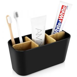 Porte Brosse à Dents Rangement Salle De Bain Support Brosse A Dent Electrique SéParateurs Bois avec 5 Emplacements Porte Brosse Dents Et Dentifrice Multifonctions Organisateur Salle De Bain Cuisine (Nuoyala, neuf)