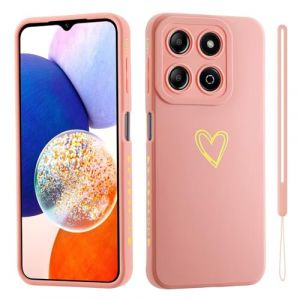 Jeelar ESONG Coque pour Honor 200 Smart,avec Motif Coeur d'amour Doré Mignon/dragonne,Belle Case pour Femme/Fille,Ultra Fine Housse en Silicone Souple Fantaisie TPU Etui-Rose (ESONG, neuf)